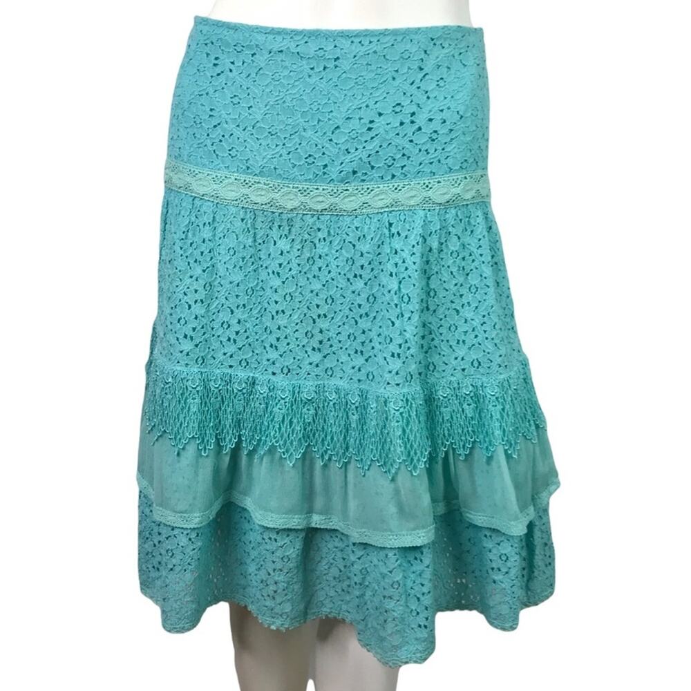 Cynthia Steffe Lace Full Skirt Cotton & Silk Teal Green Layered Knee Length